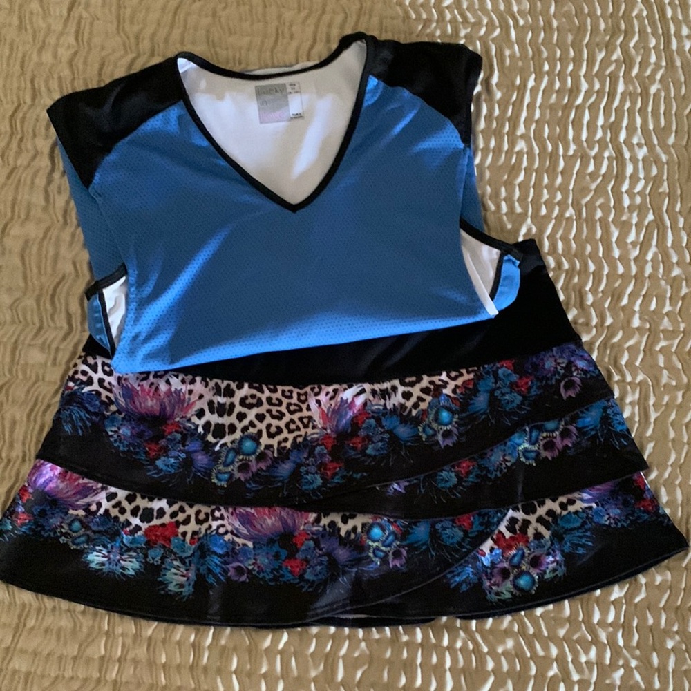 Lucky In Love M skirt top outfit blue black EUC pretty!